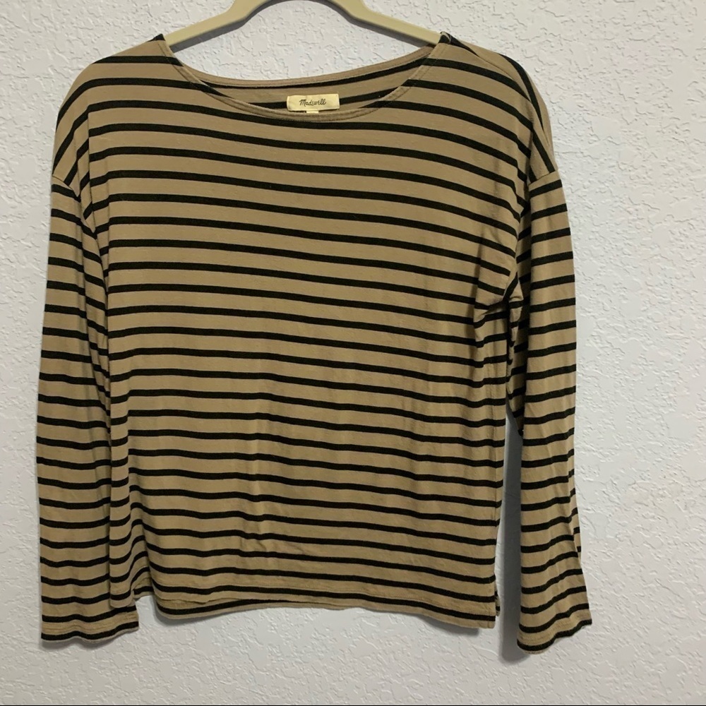 Madewell Tan Black Stripe Long Sleeve Tee